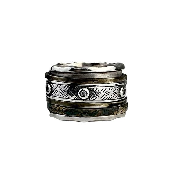 Silpada Sterling Silver & Brass with Patina Spinner Ring Isabella R3137 Size 6 - Picture 1 of 11